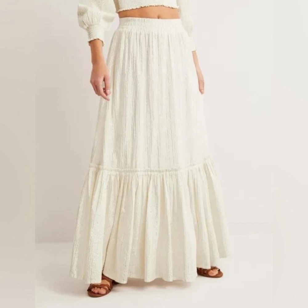 Boden Lurex Cotton Metallic Maxi Skirt In Ivory Size 8